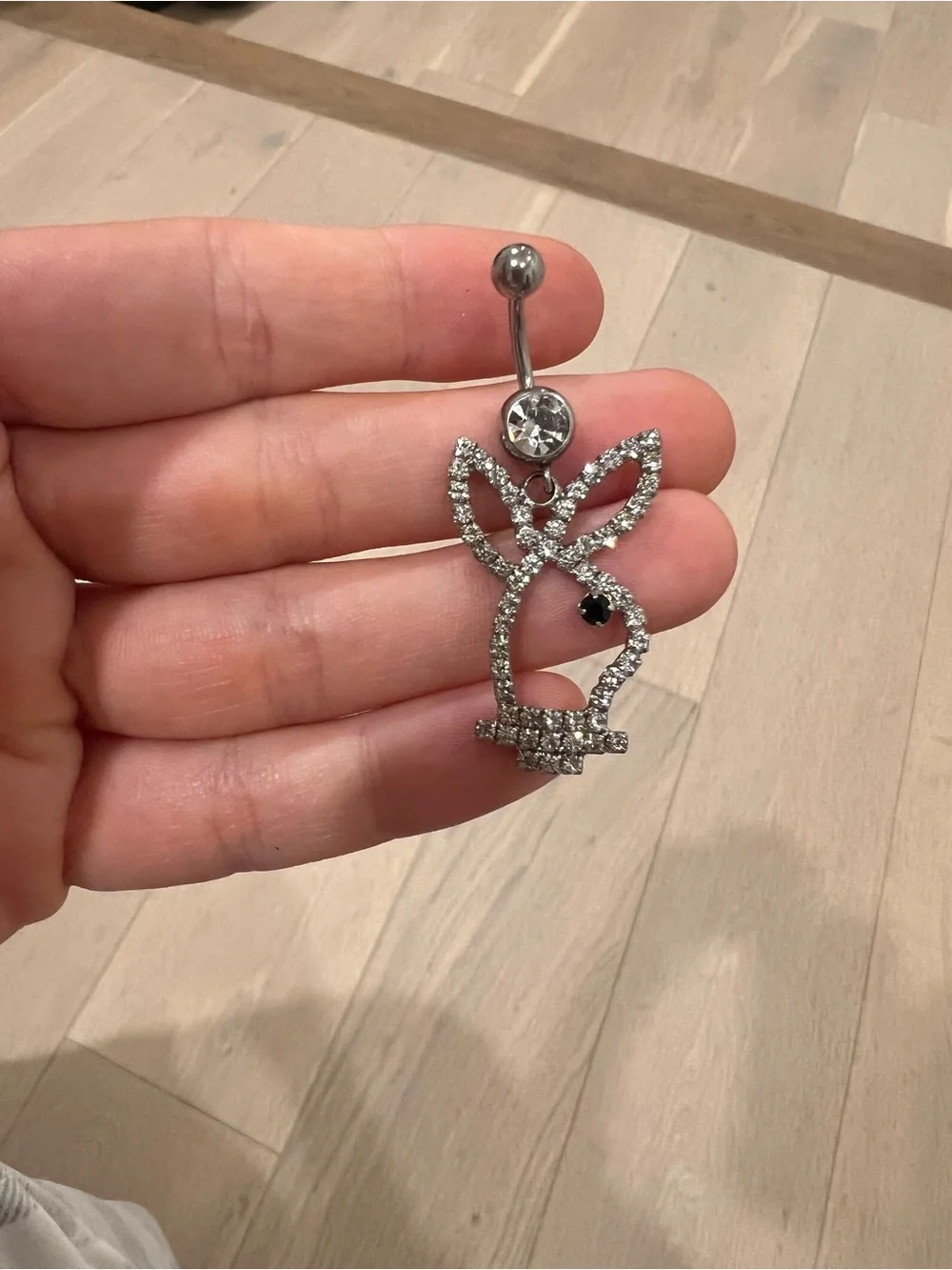 Crystal Playboy Bunny Drop Navel Ring - Silver